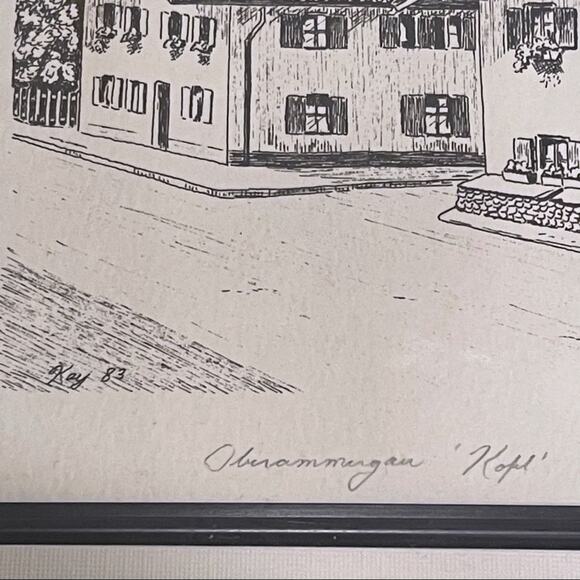 Framed Kofel Oberammergau Germany Signed Drawing Print Passion Play Bavaria Alps - Picture 3 of 10